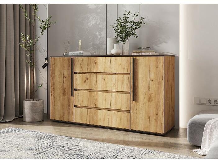 Норд Комод 2 двери 4 ящика (1600) (Дуб крафт, Дуб крафт (КРОМКА ВЕНГЕ))