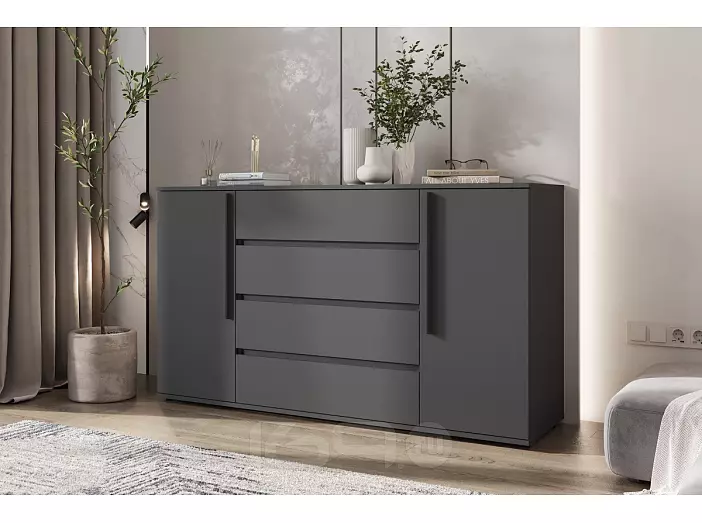 Норд Комод 2 двери 4 ящика (1600) (Графит, Графит)