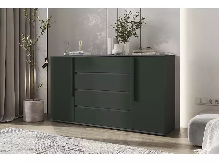 Норд Комод 2 двери 4 ящика (1600) (Изумрудный (КРОМКА ГРАФИТ), Графит)