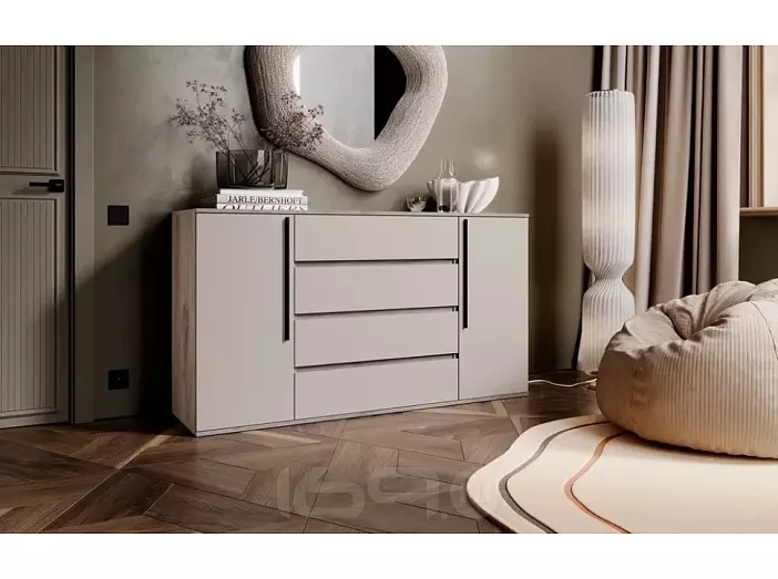 Норд Комод 2 двери 4 ящика (1600) (Кашемир, Дуб Крафт серый)