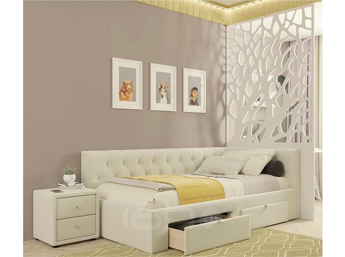 Кровать Afelia с матрасом велюр бежевый без П/М 900x2000, изголовье мягкое