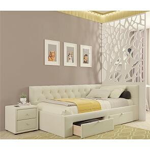 Кровать Afelia с матрасом велюр бежевый без П/М 900x2000, изголовье мягкое