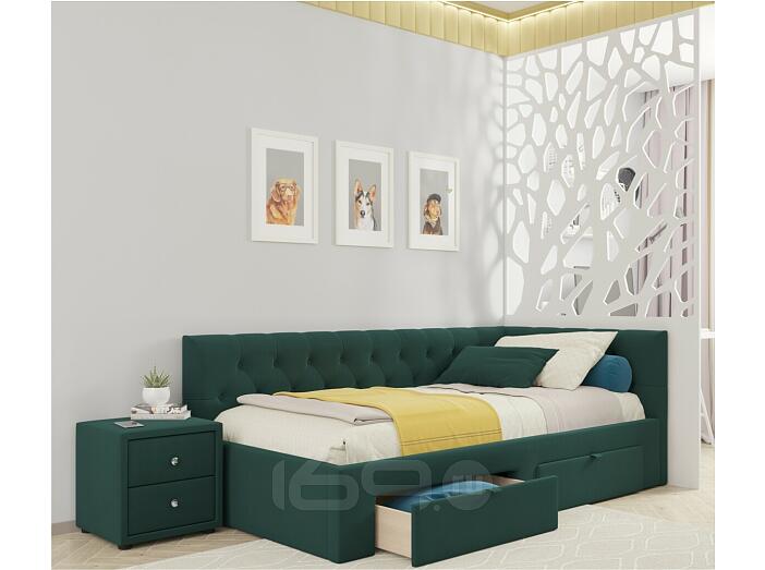 Кровать Afelia с матрасом велюр изумруд без П/М 900x2000, изголовье мягкое