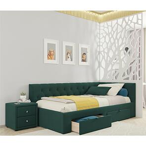 Кровать Afelia с матрасом велюр изумруд без П/М 900x2000, изголовье мягкое