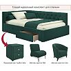 Кровать Afelia с матрасом велюр изумруд без П/М 900x2000, изголовье мягкое