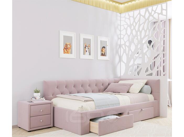 Кровать Afelia с матрасом велюр лиловый без П/М 900x2000, изголовье мягкое