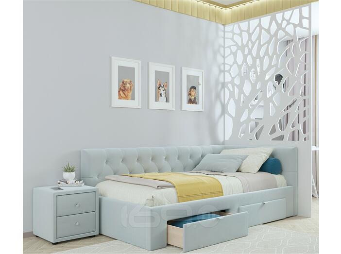 Кровать Afelia с матрасом велюр мята пастель без П/М 900x2000, изголовье мягкое