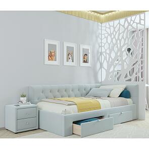 Кровать Afelia с матрасом велюр мята пастель без П/М 900x2000, изголовье мягкое