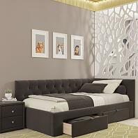 Кровать Afelia велюр шоколад без подъёмного механизма 900x2000, изголовье мягкое