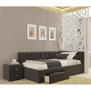 Кровать Afelia с матрасом велюр шоколад без П/М 900x2000, изголовье мягкое