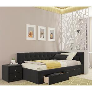 Кровать Afelia с матрасом велюр темный без П/М 900x2000, изголовье мягкое