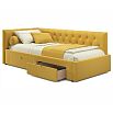 Кровать Afelia с матрасом велюр желтый без П/М 900x2000, изголовье мягкое