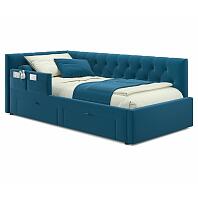 Кровать Afelia велюр синий без подъёмного механизма 900x2000, изголовье мягкое