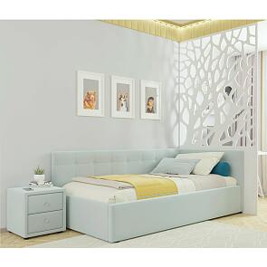 Кровать Bonna с матрасом велюр мята пастель без П/М 900x2000, ортопедическое основание, изголовье мягкое