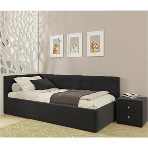 Кровать Bonna с матрасом велюр черный без П/М 900x2000, ортопедическое основание, изголовье мягкое