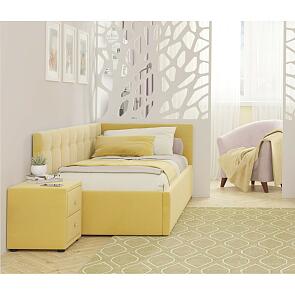 Кровать Bonna с матрасом велюр жёлтый без П/М 900x2000, ортопедическое основание, изголовье мягкое
