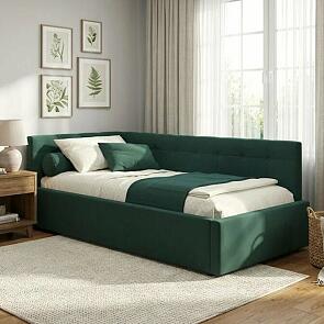 Кровать Bonna с матрасом велюр изумруд С П/М 900x2000, ортопедическое основание, изголовье мягкое