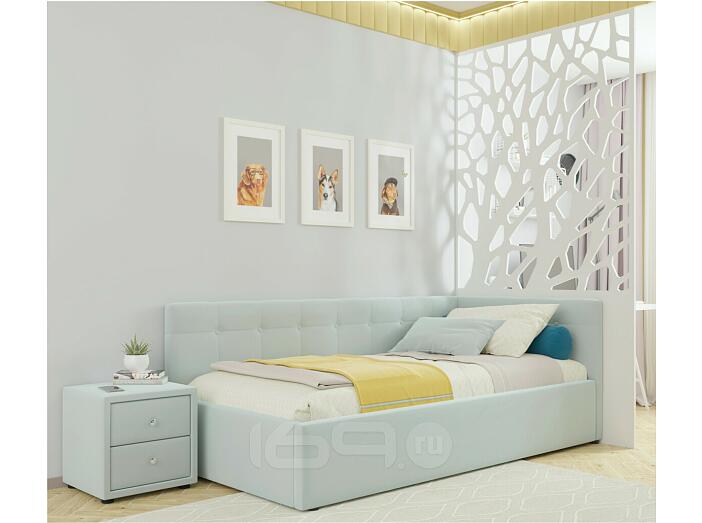 Кровать Bonna с матрасом велюр мята пастель С П/М 900x2000, ортопедическое основание, изголовье мягкое