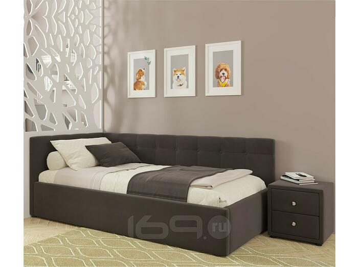 Кровать Bonna с матрасом велюр шоколадный С П/М 900x2000, ортопедическое основание, изголовье мягкое