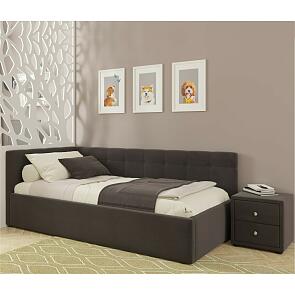 Кровать Bonna с матрасом велюр шоколадный С П/М 900x2000, ортопедическое основание, изголовье мягкое