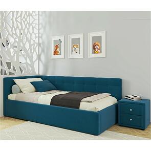 Кровать Bonna с матрасом велюр синий С П/М 900x2000, ортопедическое основание, изголовье мягкое