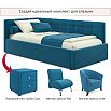 Кровать Bonna с матрасом велюр синий С П/М 900x2000, ортопедическое основание, изголовье мягкое