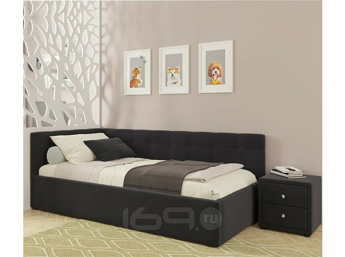 Кровать Bonna с матрасом велюр черный С П/М 900x2000, ортопедическое основание, изголовье мягкое