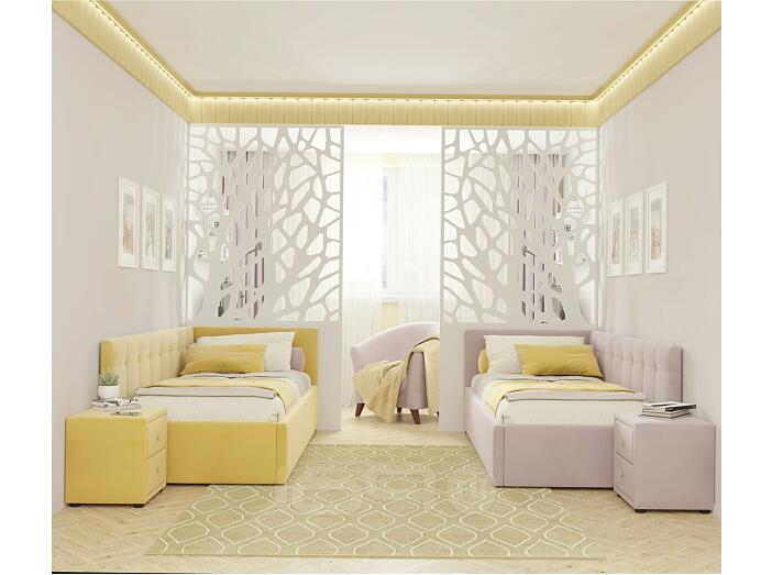 Кровать Bonna с матрасом велюр жёлтый С П/М 900x2000, ортопедическое основание, изголовье мягкое