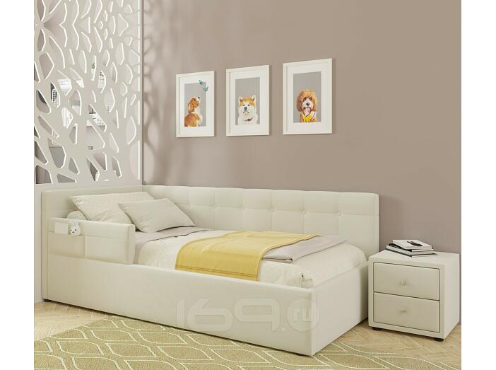 Кровать Bonna с матрасом велюр бежевый С П/М 900x2000, ортопедическое основание, изголовье мягкое