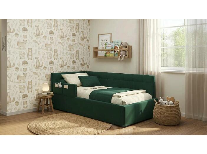 Кровать Bonna с матрасом велюр изумруд С П/М 900x2000, ортопедическое основание, изголовье мягкое