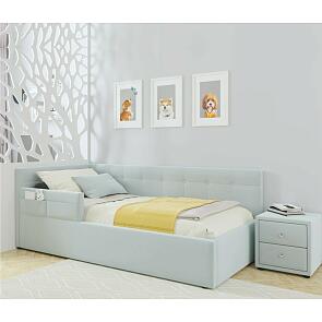 Кровать Bonna с матрасом велюр мята пастель С П/М 900x2000, ортопедическое основание, изголовье мягкое