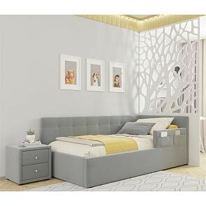 Кровать Bonna с матрасом велюр серый С П/М 900x2000, ортопедическое основание, изголовье мягкое