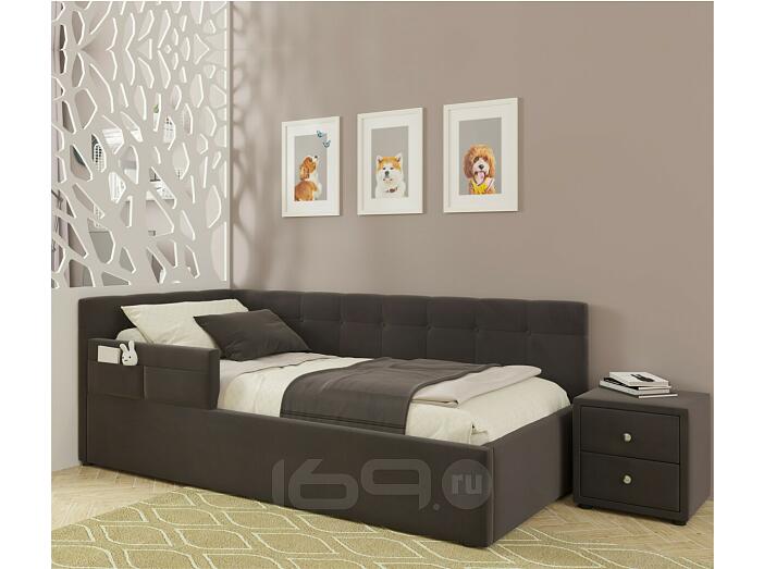 Кровать Bonna с матрасом велюр шоколад С П/М 900x2000, ортопедическое основание, изголовье мягкое