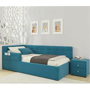 Кровать Bonna с матрасом велюр синий С П/М 900x2000, ортопедическое основание, изголовье мягкое