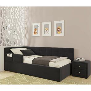 Кровать Bonna с матрасом велюр темный С П/М 900x2000, ортопедическое основание, изголовье мягкое