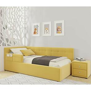 Кровать Bonna с матрасом велюр желтый С П/М 900x2000, ортопедическое основание, изголовье мягкое