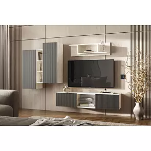 Оскар Шкаф подвесной комбинированный (Графит Софт NEW, Дуб Крафт Белый)