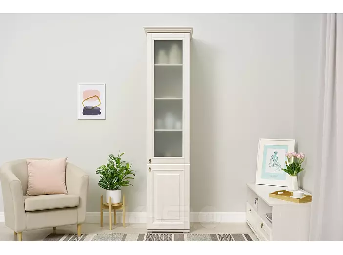 Престиж-1 (гостиная) Пенал со стеклом (Сандал светлый)