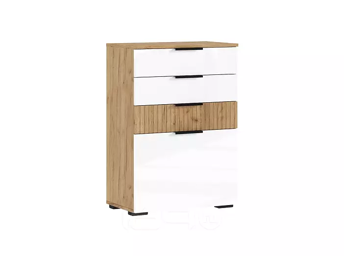 Роджина Комод (600) (Белый глянец/Дуб Крафт, Дуб Крафт (КРОМКА ДУБ СОНОМА))