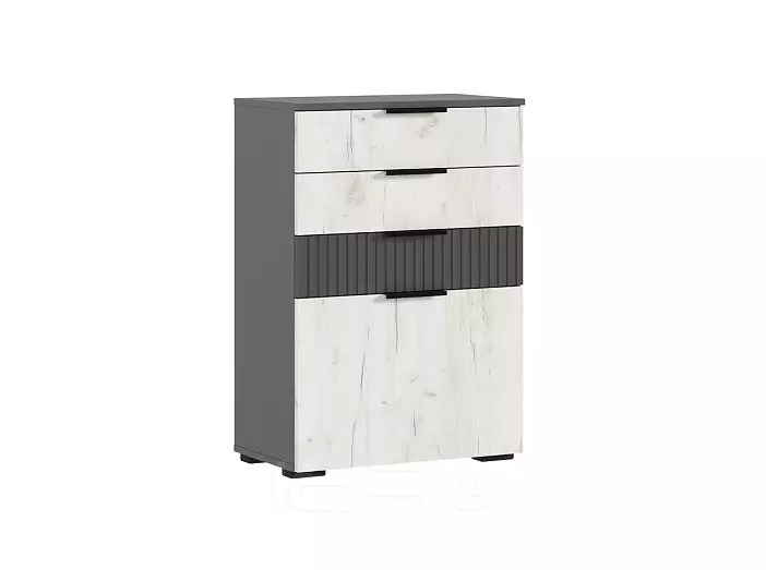 Роджина Комод (600) (Дуб крафт Белый/Графит Софт NEW, Графит)