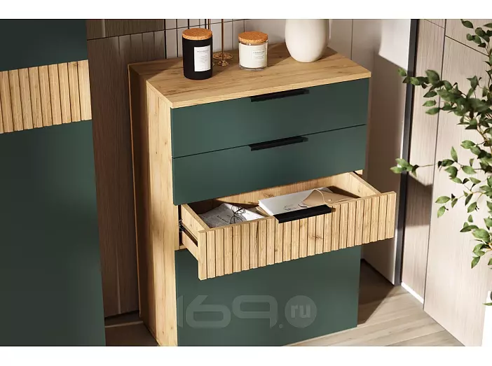 Роджина Комод (600) (Изумрудный/Дуб Крафт, Дуб Крафт (КРОМКА ДУБ КРАФТ))