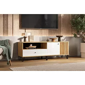 Роджина Тумба ТВ (1500) (Белый глянец, Дуб Крафт)