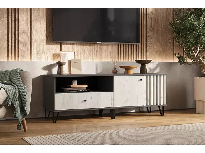 Роджина Тумба ТВ (1500) (Дуб Крафт Белый, Графит)