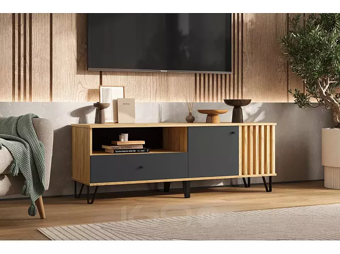 Роджина Тумба ТВ (1500) (Графит, Дуб Крафт)