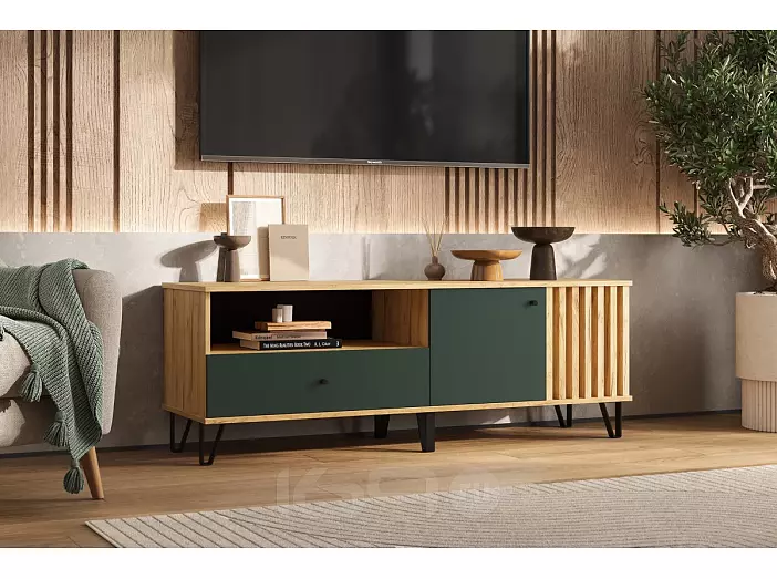 Роджина Тумба ТВ (1500) (Изумрудный, Дуб Крафт)