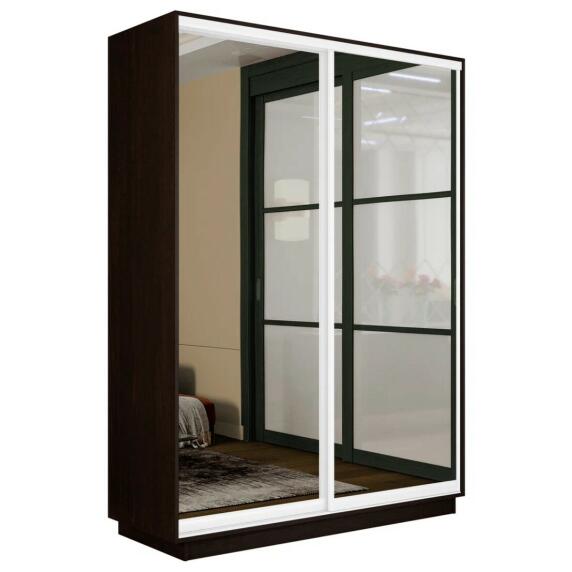 Шкаф Экспресс 2 2-х дверный Дуо Зеркало (Белый профиль) Венге 1200x2200x450