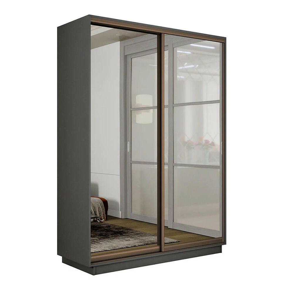 

Шкаф Экспресс 2 2-х дверный Дуо Зеркало (Бронзовый профиль) Серый Диамант 1400x2200x450