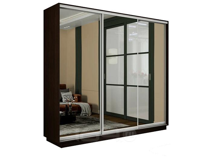 Шкаф Экспресс 2 3-х дверный Трио Зеркало (Серебряный профиль) Венге 2100x2200x450