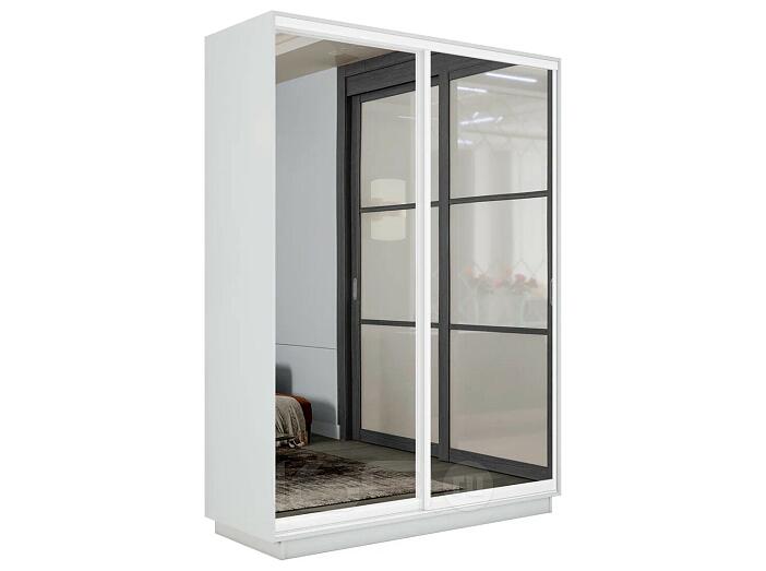 Шкаф Экспресс 2 Широкий 2-х дверный Дуо Зеркало (Белый профиль) Белый снег 1800*2200*600