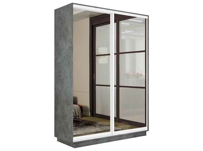 Шкаф Экспресс 2 Широкий 2-х дверный Дуо Зеркало (Белый профиль) Бетон 1800*2200*600